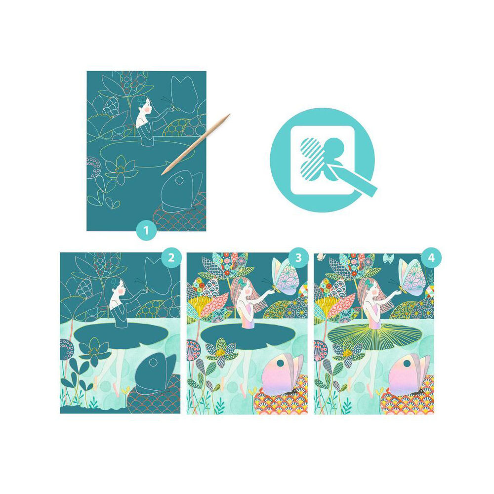 8pc Djeco The Pond Scratch Cards w/ Stylus Activity Kit 7y+