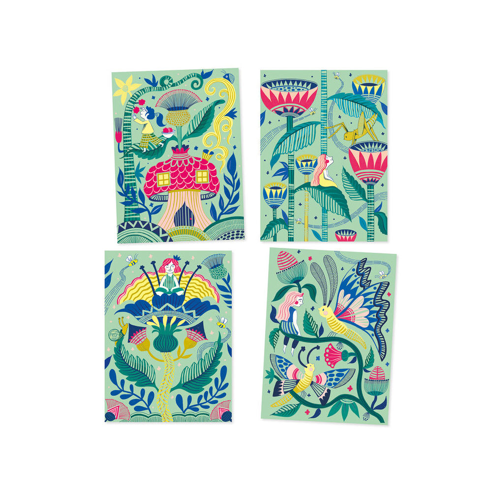 8pc Djeco Fantasy Garden Scratch Cards w/ Stylus Activity Kit 6y+