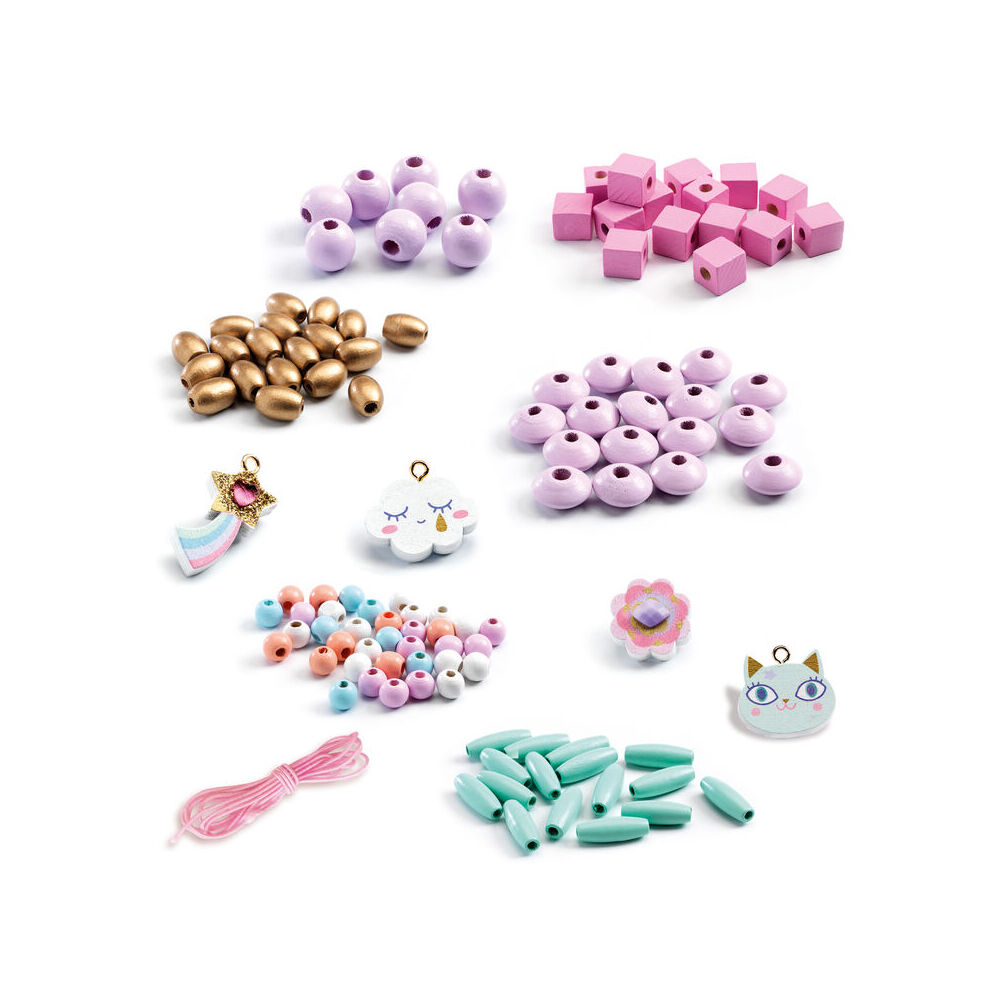 Djeco Rainbow Clouds Wooden Beads Kids/Children DIY Craft Kit 4y+