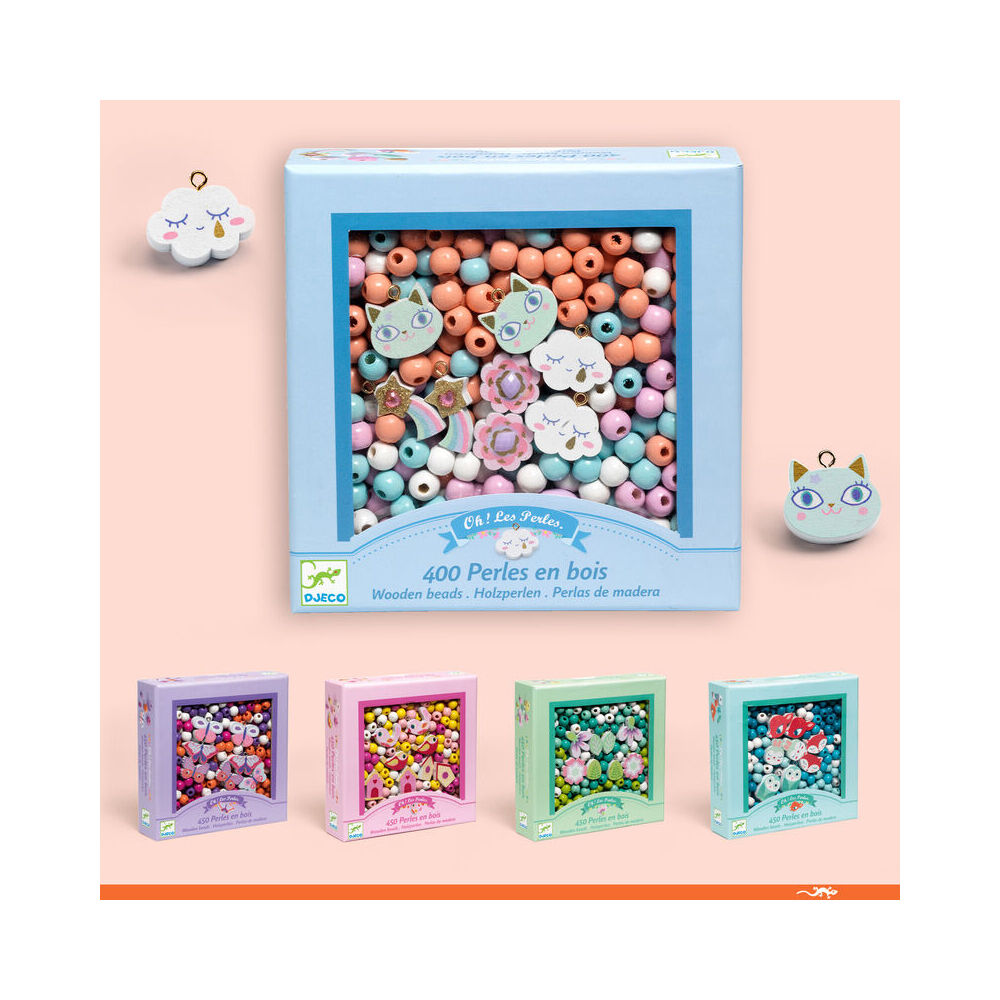 Djeco Rainbow Clouds Wooden Beads Kids/Children DIY Craft Kit 4y+