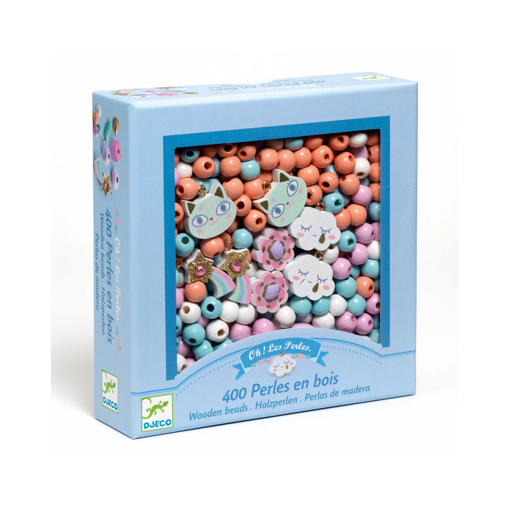 Djeco Rainbow Clouds Wooden Beads Kids/Children DIY Craft Kit 4y+