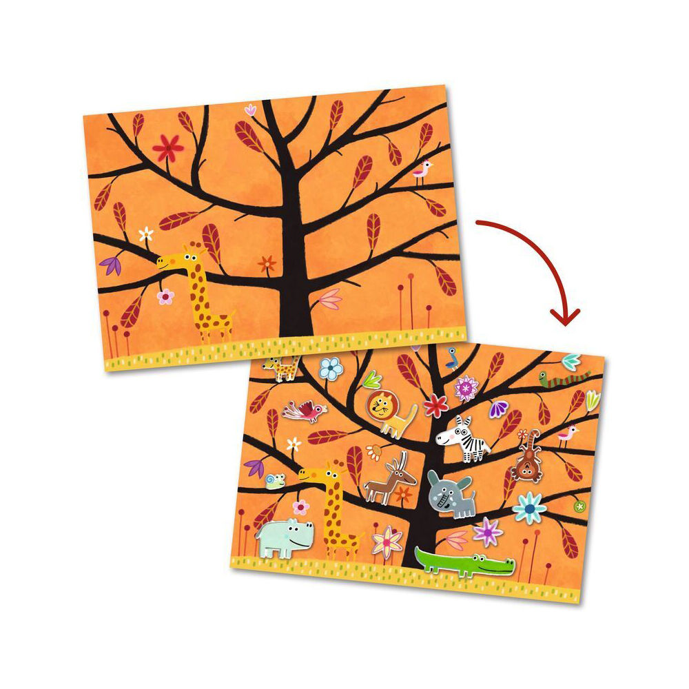 30pc Djeco Tree Climb Reusable Puffy Stickers Kids Activity w/ 2 Backgrounds