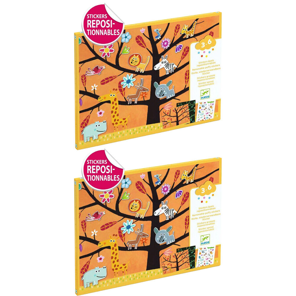 2PK 30pc Djeco Tree Climb Reusable Puffy Stickers Kids Activity w/ 2 Backgrounds