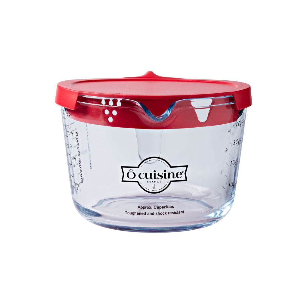 Cuisine Glass 1L Measuring Jug Cup w/ Red Lid/Handle - Clear
