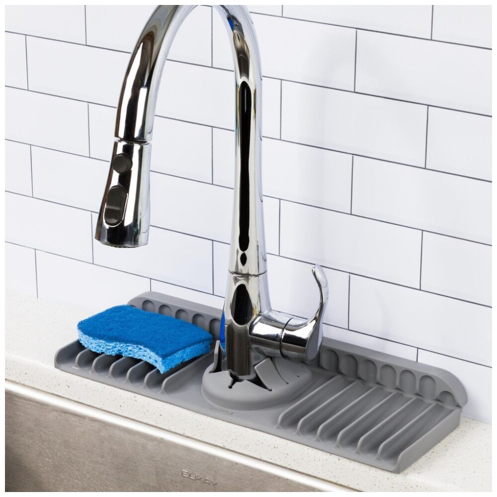 Progressive Silicone Sink Mat w/Splash Guard Adjustable Fit Kitchen Accessory