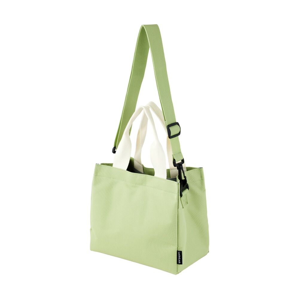LocknLock Insulated Canvas Mini Lunch Bag w/Strap School/Work Green/Cream