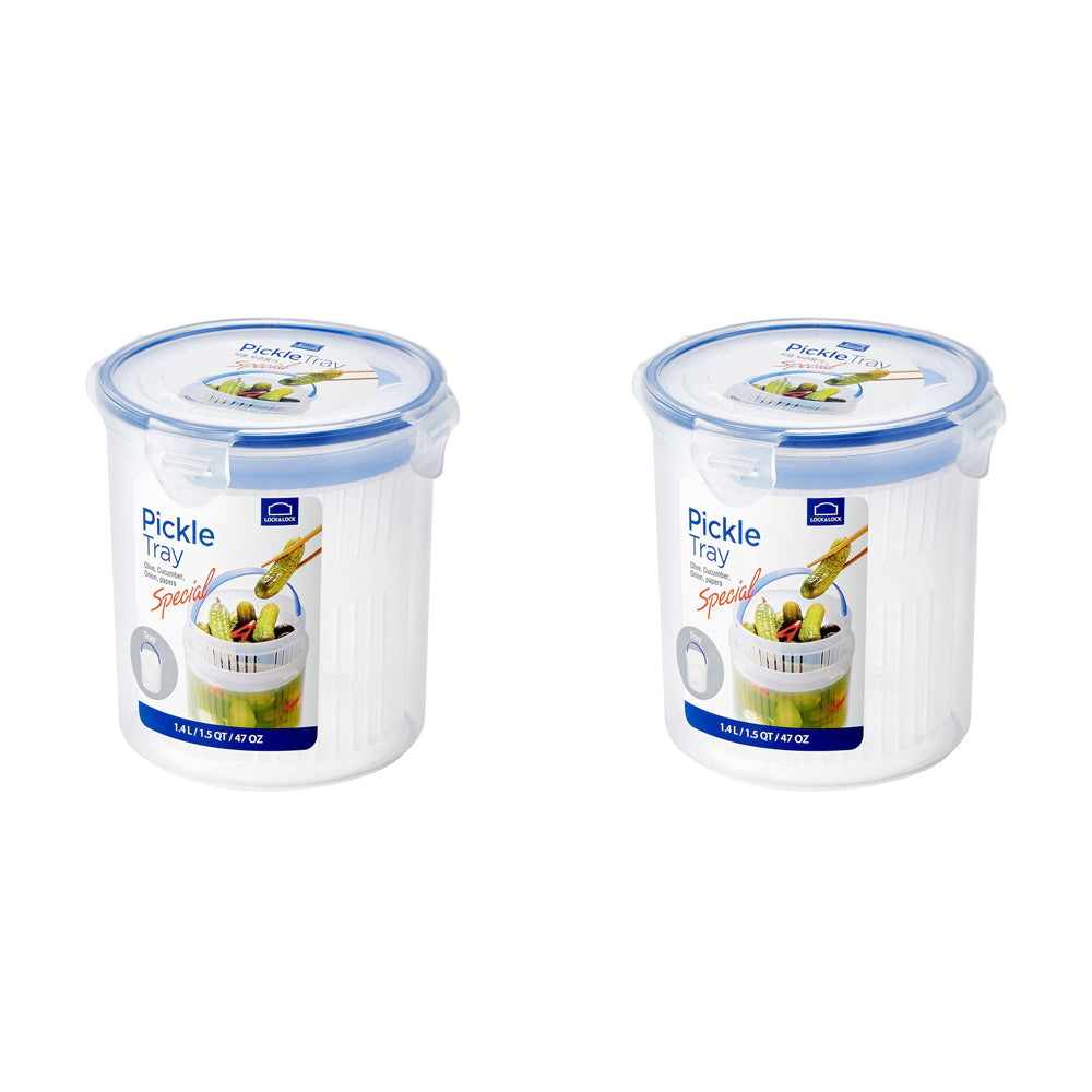 2PK LocknLock 1.4L Classic Round Food Container w/ Draining Basket - Clear