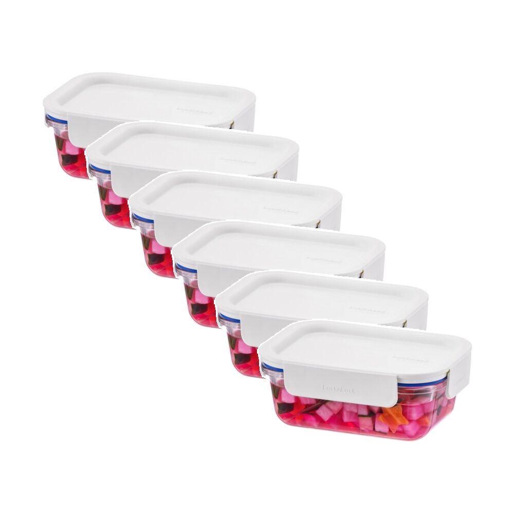 6PK LocknLock Clear Glass Food Storage Container Microwave Safe 160ml White Lid