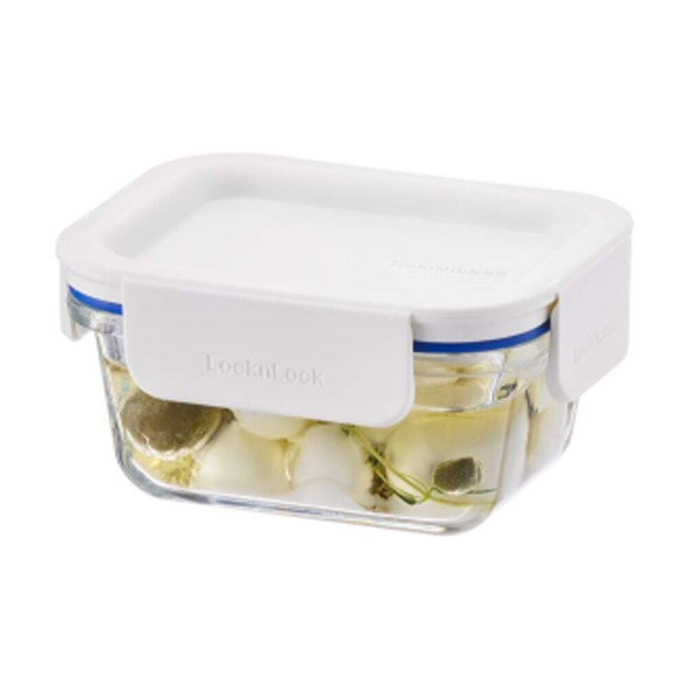 LocknLock Clear Glass Food Storage Container Microwave Safe 380ml White Lid