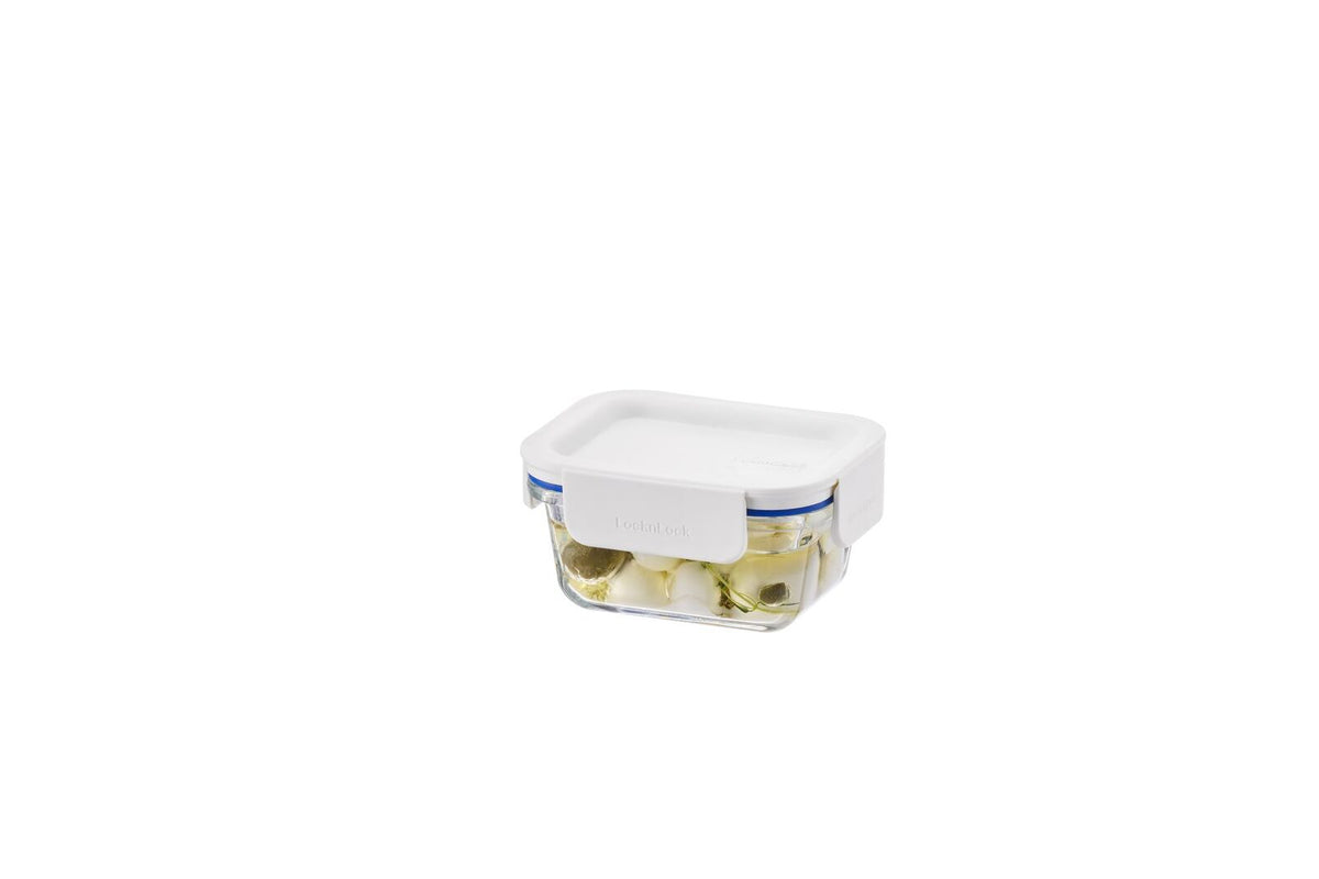 2PK LocknLock Clear Glass Food Storage Container Microwave Safe 380ml White Lid