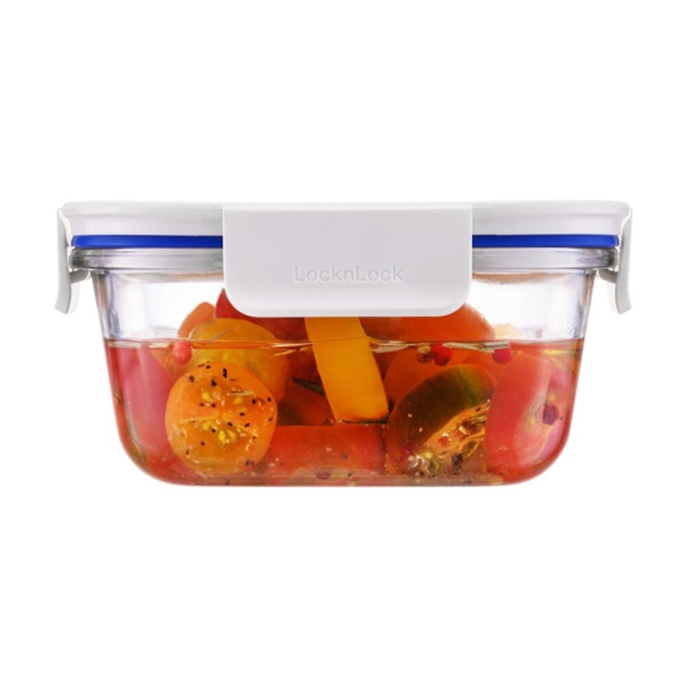 LocknLock Clear Glass Food Storage Container Microwave Safe 500ml White Lid