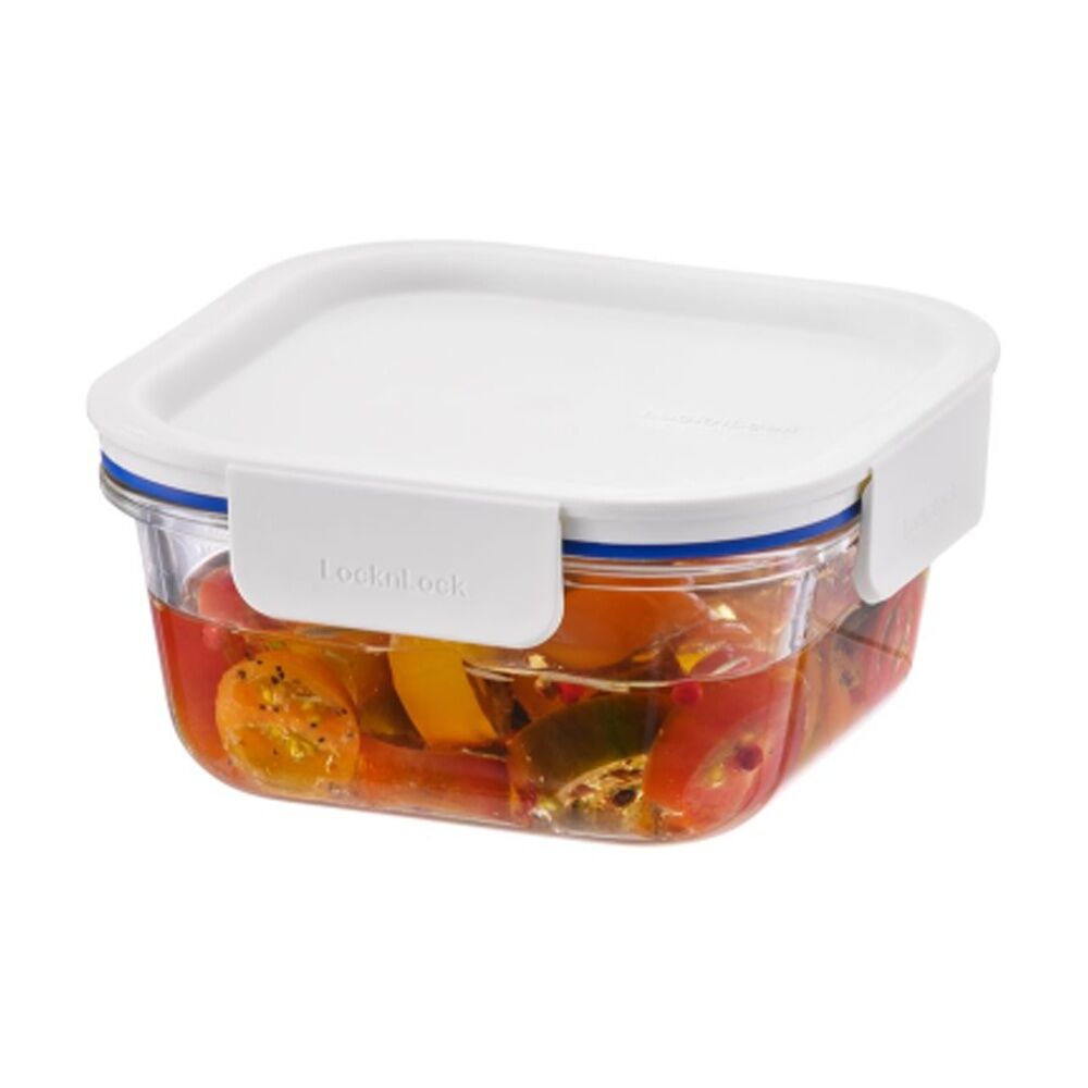 2PK LocknLock Clear Glass Food Storage Container Microwave Safe 500ml White Lid