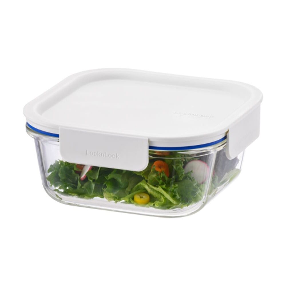 LocknLock Clear Glass Food Storage Container Microwave Safe 750ml White Lid