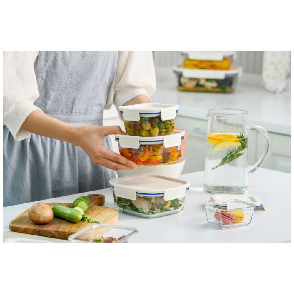 2PK LocknLock Clear Glass Food Storage Container Microwave Safe 750ml White Lid