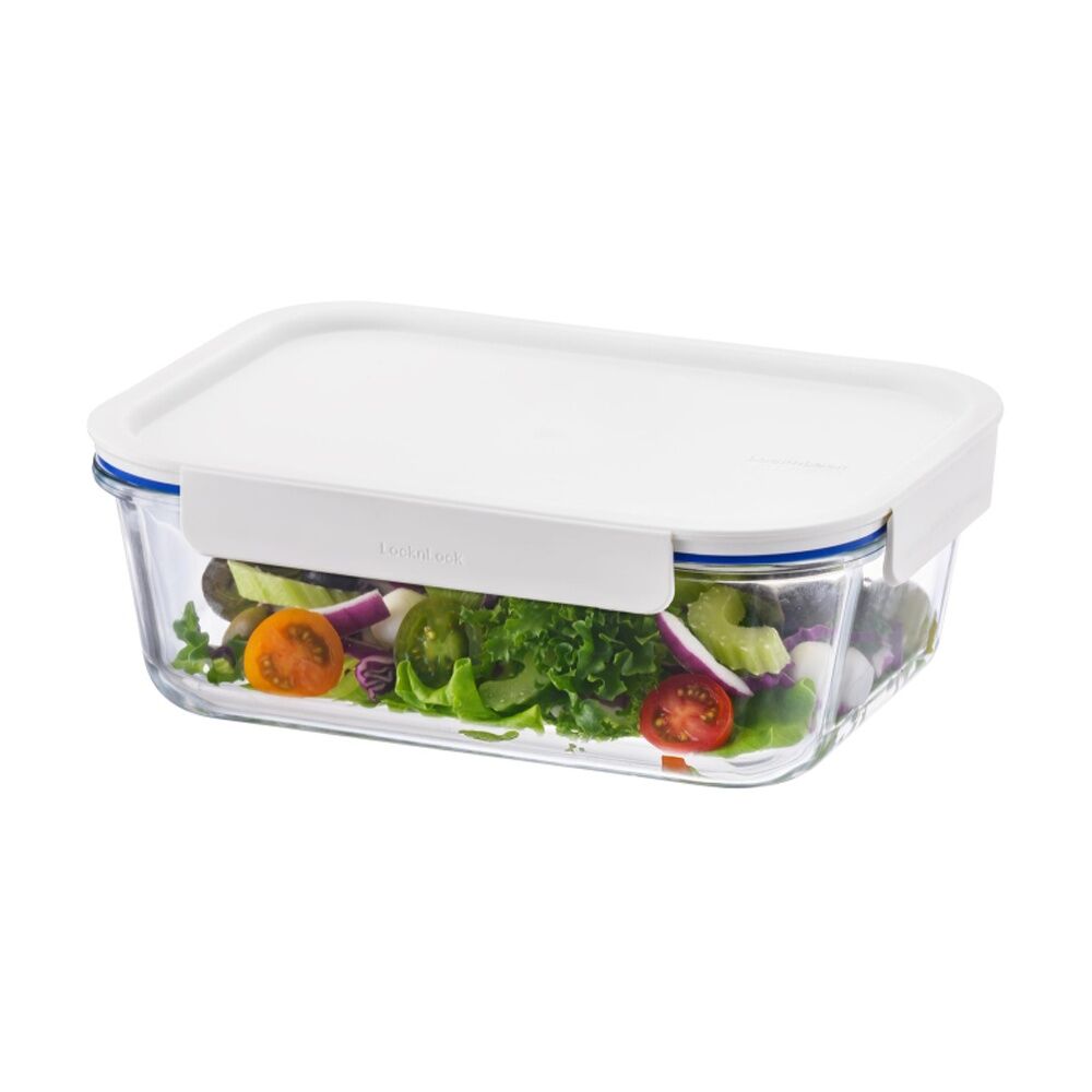 LocknLock Clear Glass Food Storage Container Microwave Safe 2L White Lid