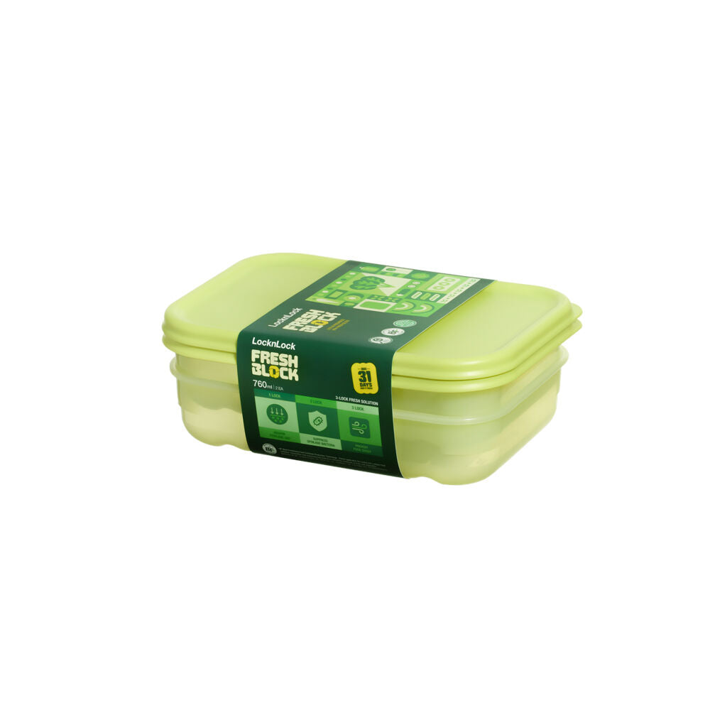 2pc LocknLock Fresh Block 760ml Food Storage Container Set 20.6x14.6cm Green