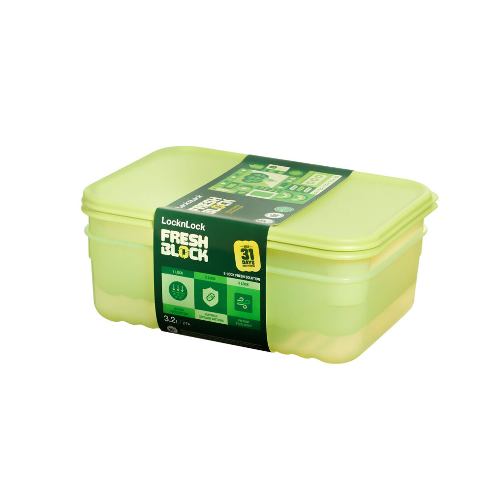 2pc LocknLock Fresh Block 3.2L Food Storage Container Set 29.2x20.6cm Green