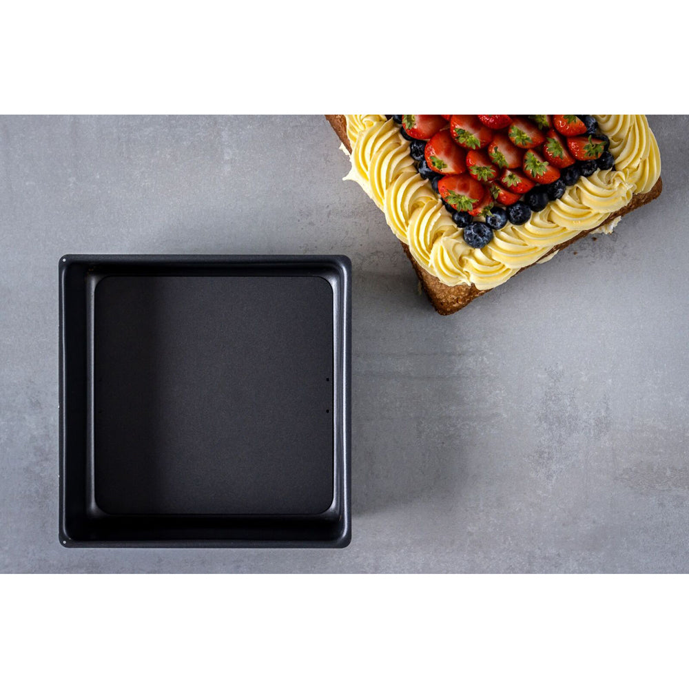 2x Mastercraft 23cm Heavy Loose Base Deep Non-Stick Square Cake Pan - Black