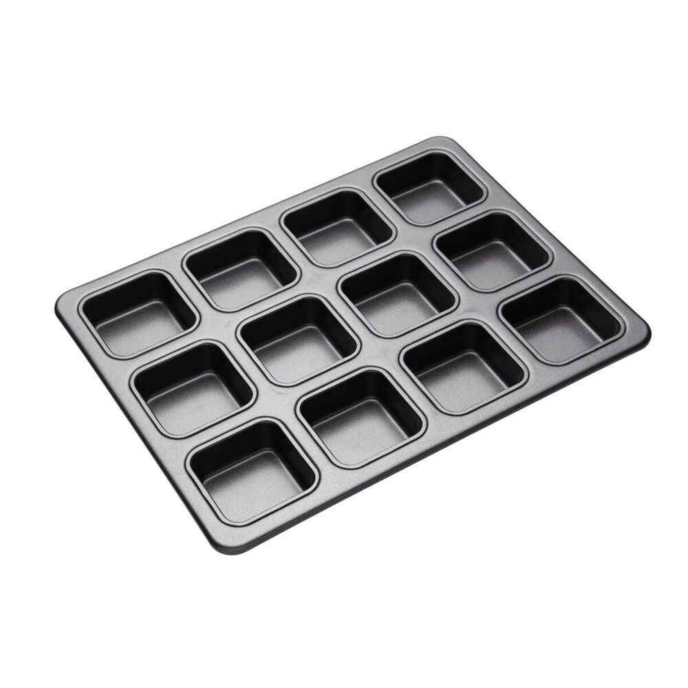 2x Mastercraft 34x26cm Heavy Base 12-Cup Non-Stick Square Brownie Pan - Black