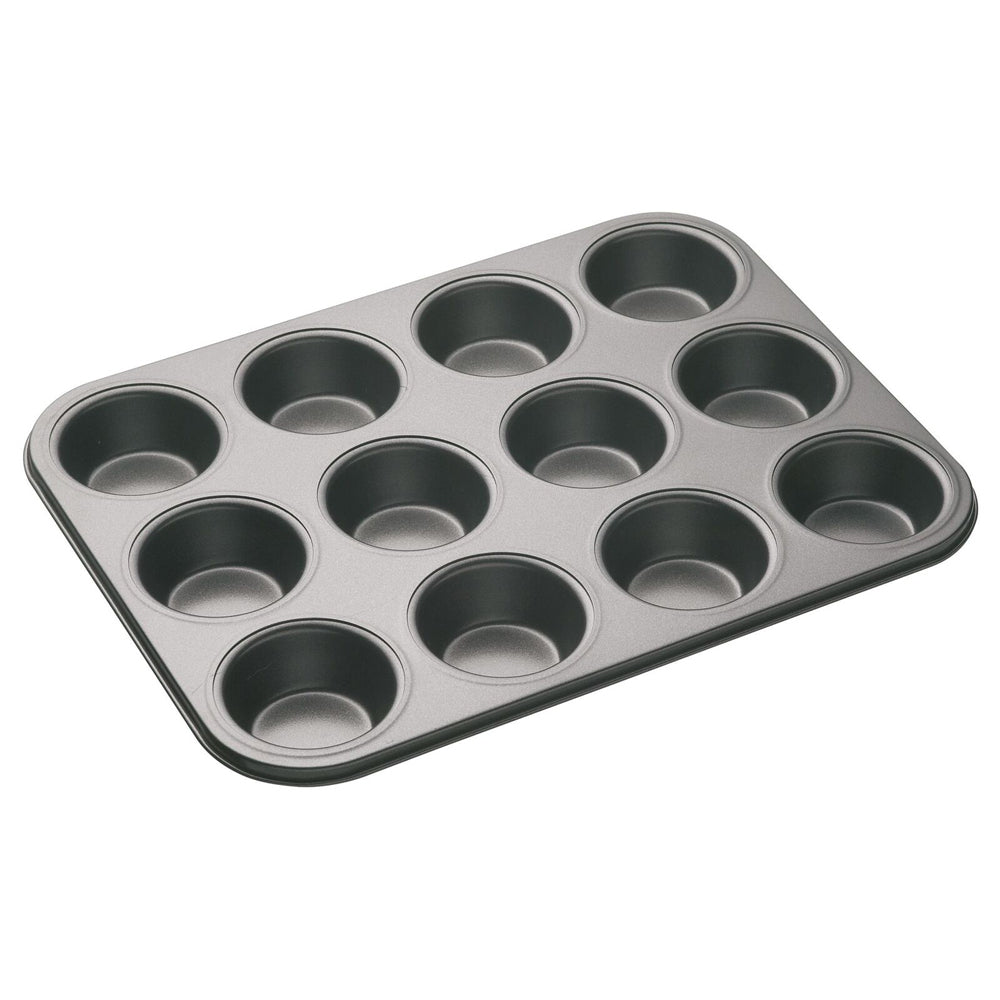 2x Mastercraft 35x27cm Heavy Base 12-Cup Non-Stick Muffin Cupcake Pan - Black