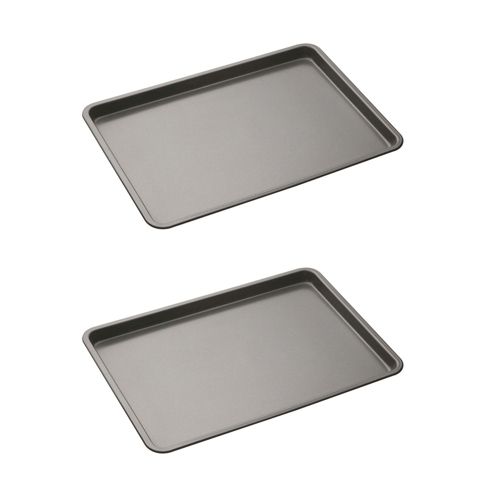 2x Mastercraft 35x25cm Heavy Base Non-Stick Bake Tray - Black