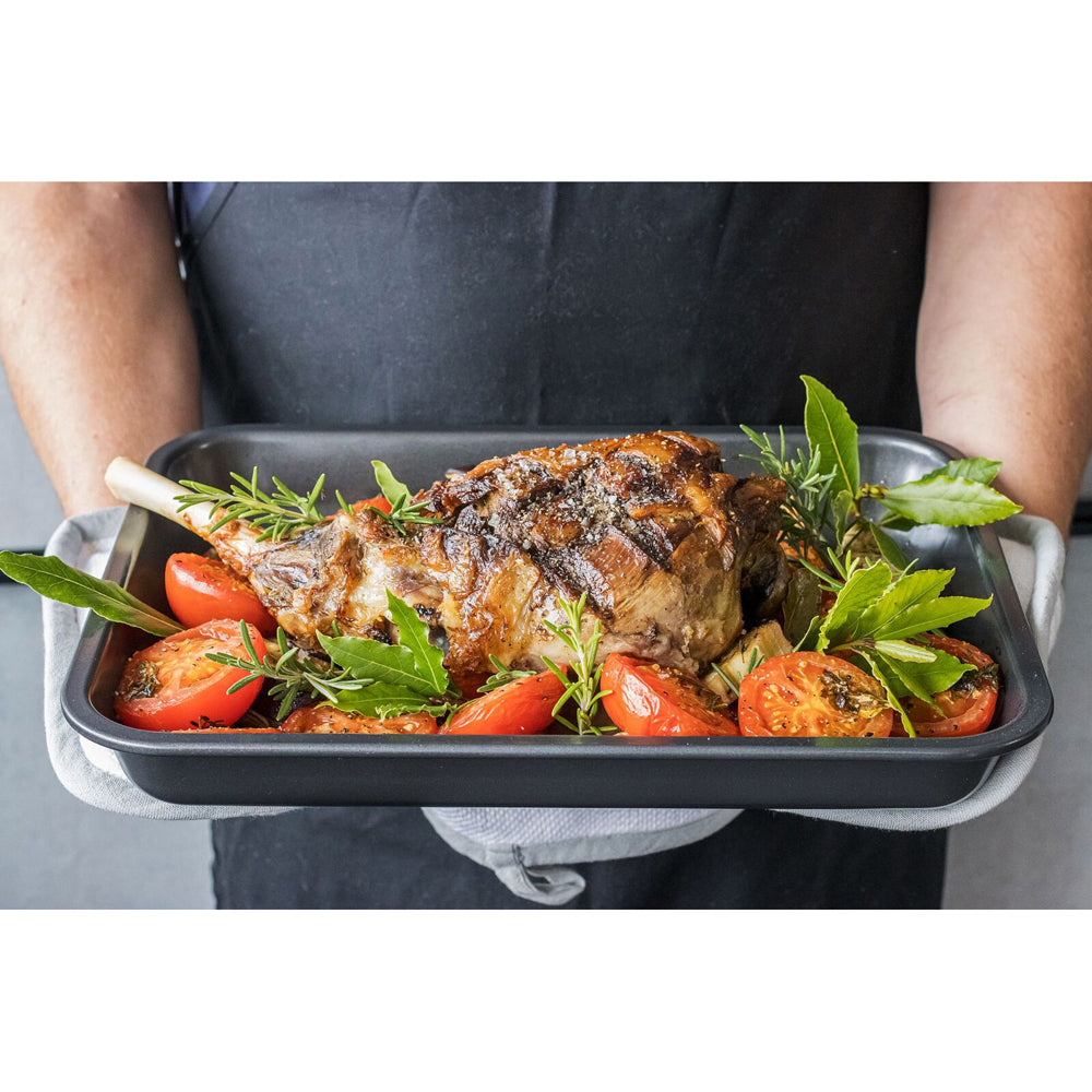 2x Mastercraft 39x31cm Heavy Base Non-Stick Roasting Pan Large - Black