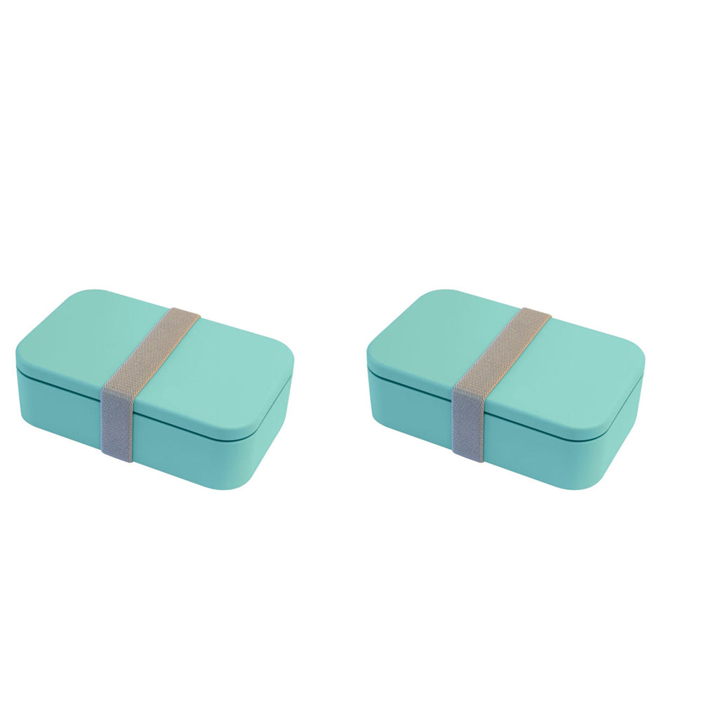 2PK Cuisena Rectangular Bento Lunch Box w/ Cutlery - Aqua