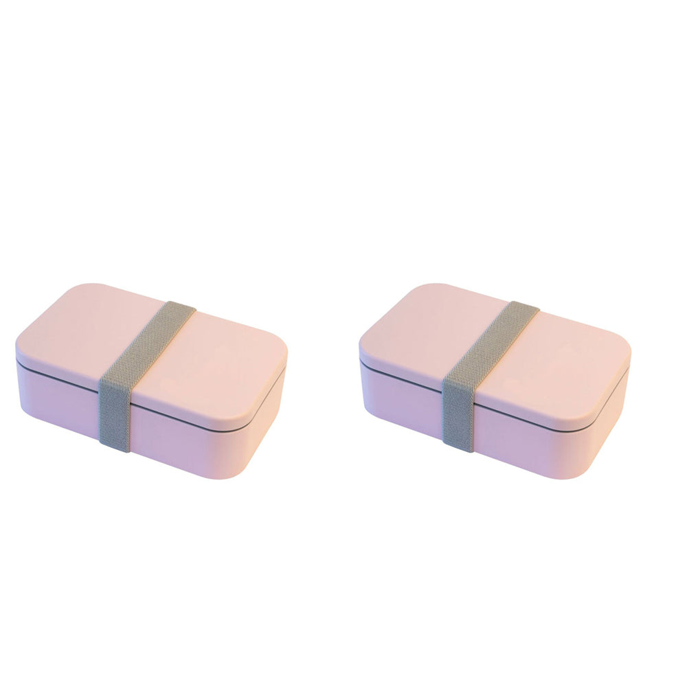 2PK Cuisena Rectangular Bento Lunch Box w/ Cutlery - Pink