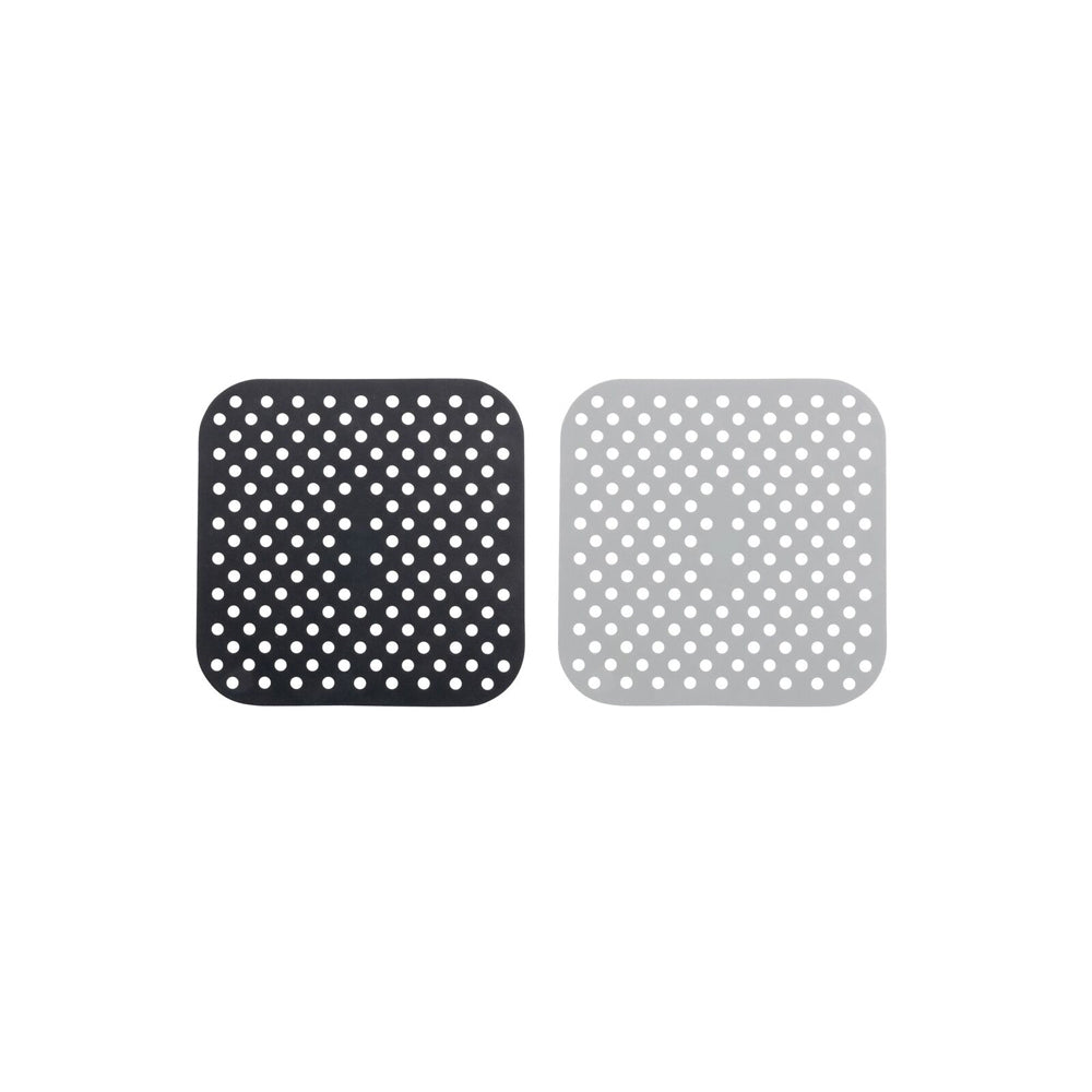 2PK 2pc Cuisena Air Fryer Silicone Square Mat Black & Grey 18.5cm