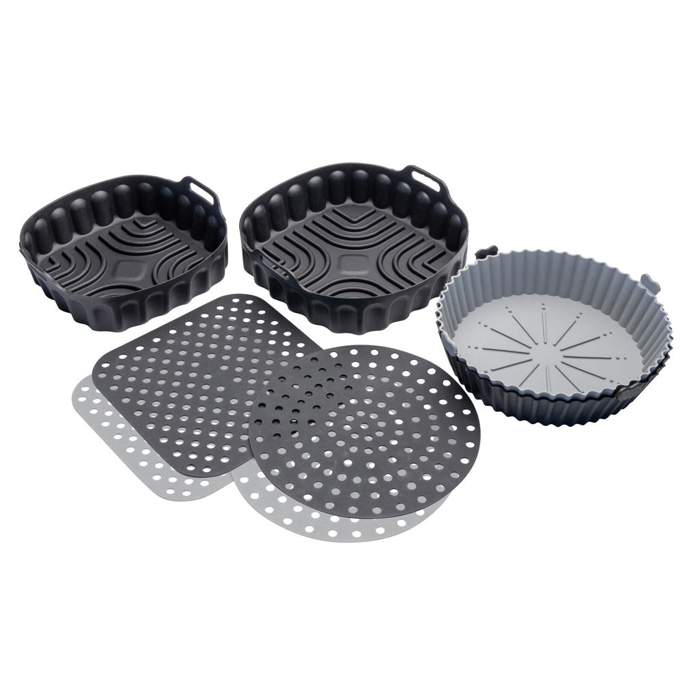 2pc Cuisena Air Fryer Silicone Square Basket Black/Grey 21cm