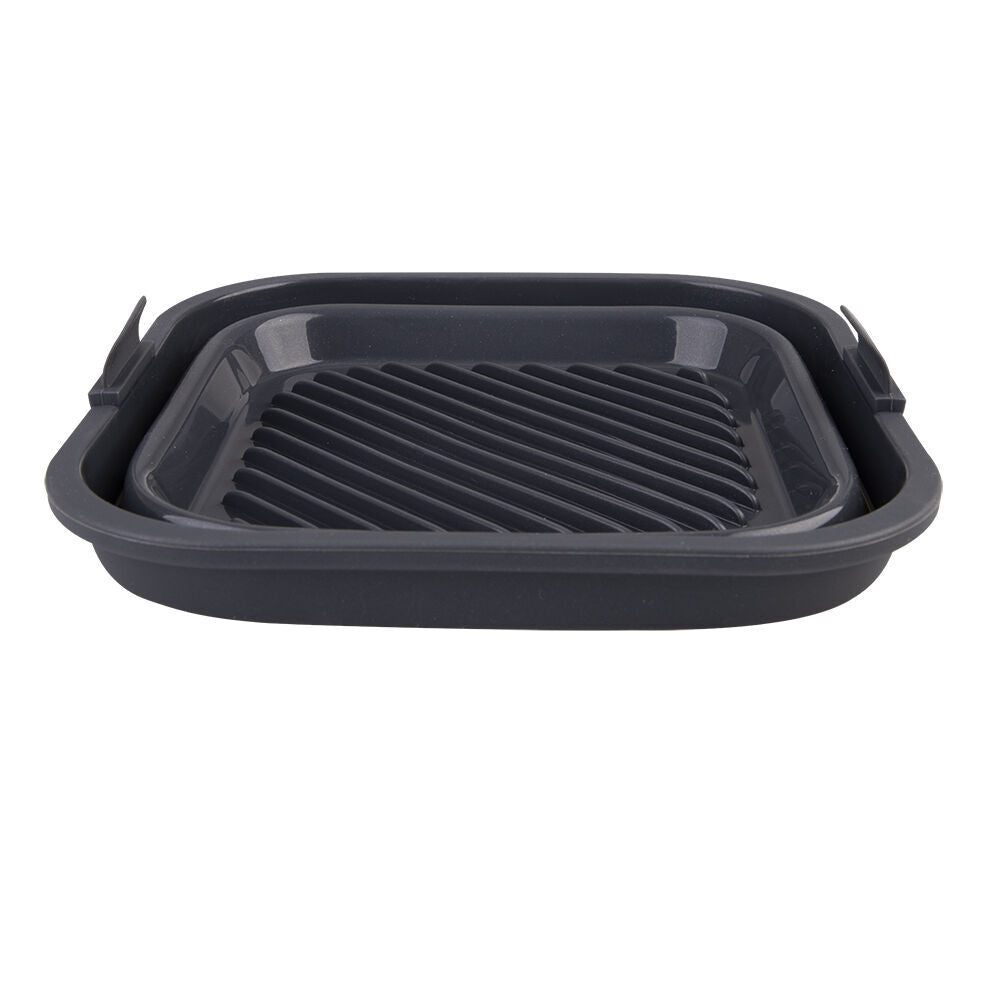2PK Daily Bake Silicone Square Collapsible Air Fryer Basket 22cm - Charcoal