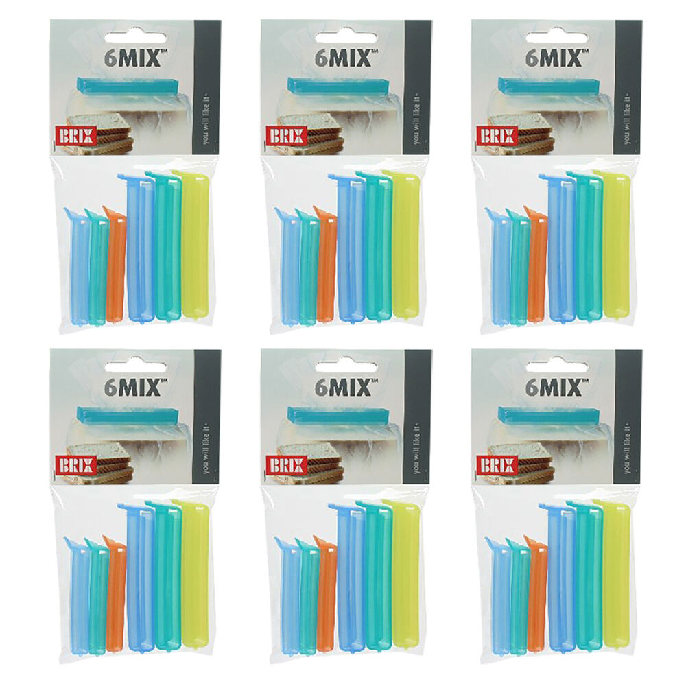 6x 6pc Brix 6mix Bag Closures Sealing Clip Set - Assorted