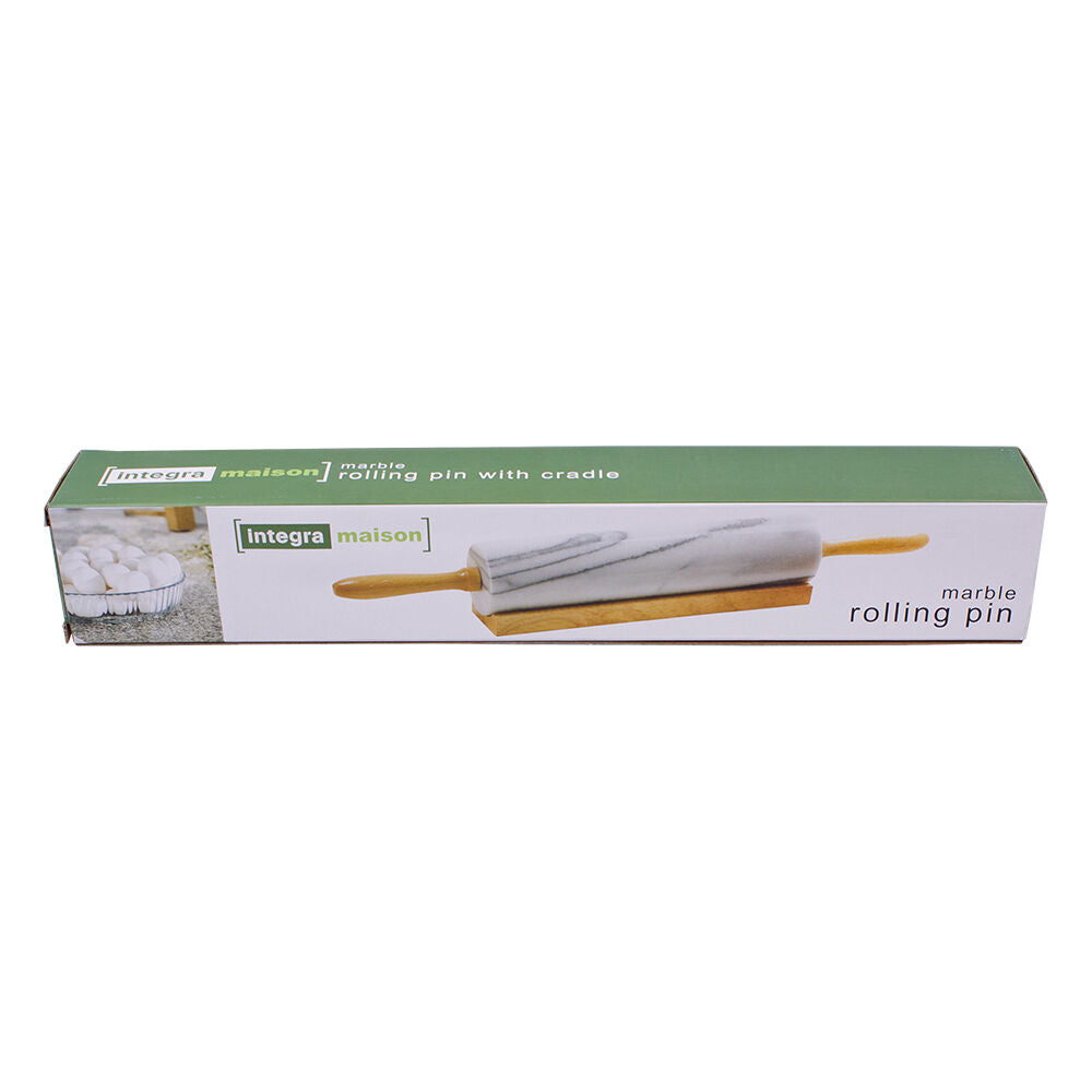 Integra Marble Rolling Pin w/ Wooden Cradle 6x46cm - Grey