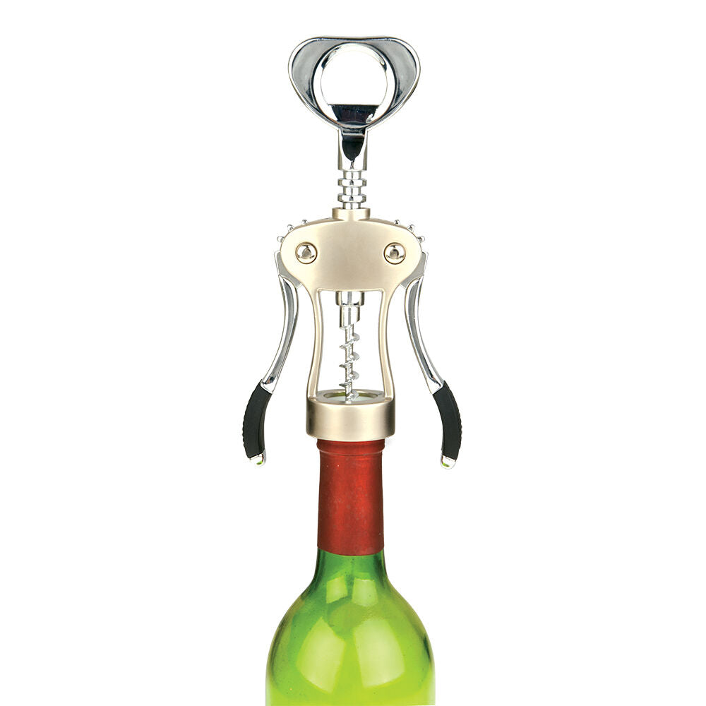 Bartender Heavy Duty Wing Corkscrew Bottle Opener - Black Trim