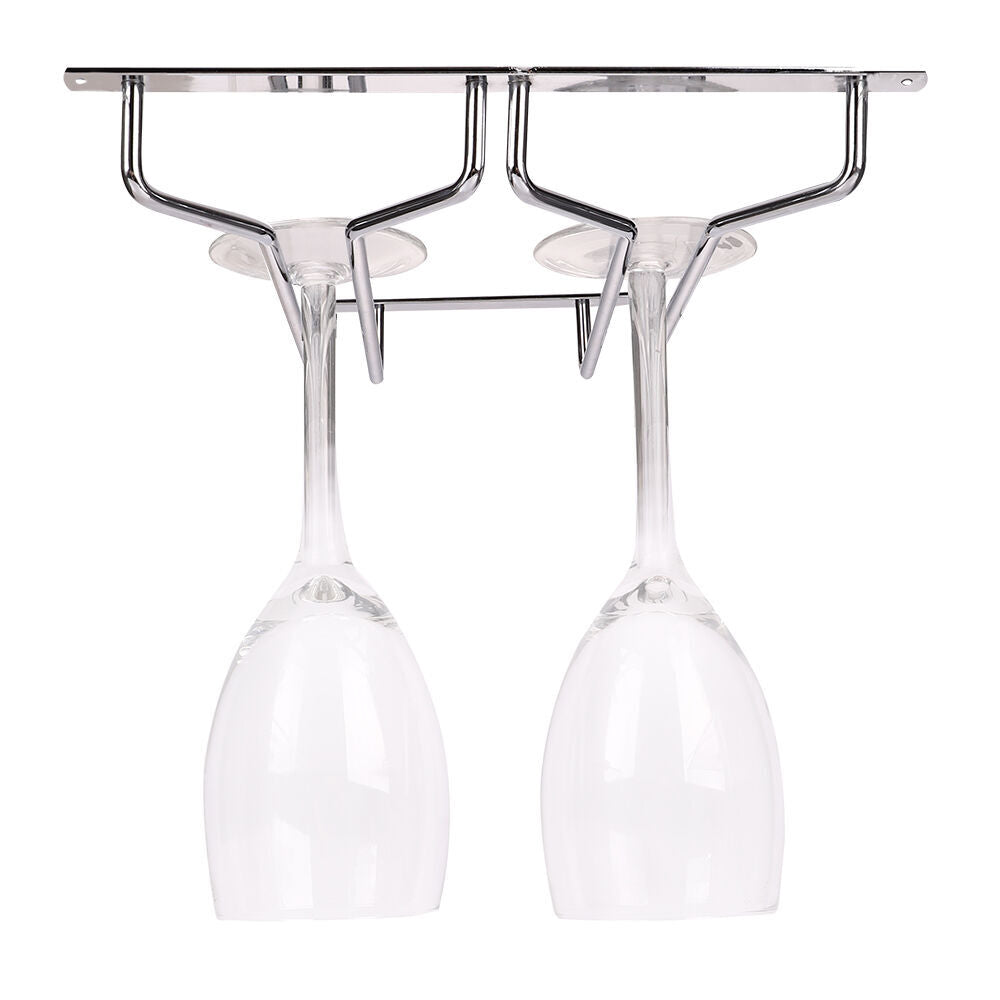 2PK Bartender Chrome Plated Undershelf Twin Glass Stemware Rack 28cm - Silver