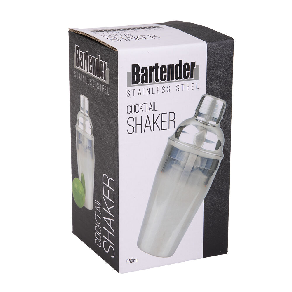 Bartender Stainless Steel Cocktail Shaker 550ml - Silver