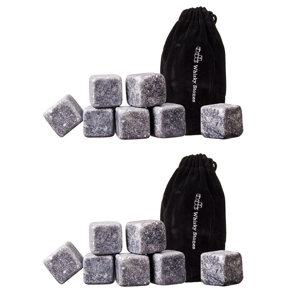 2x 9pc Bartender Whisky Cooling Rocks Set w/ Velvet Pouch