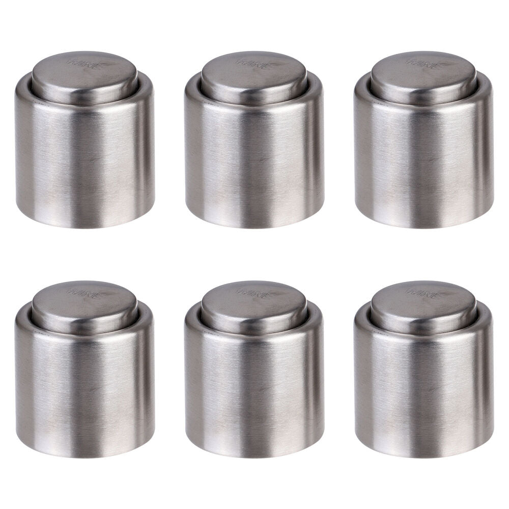 6PK Bartender Stainless Steel Wine Bottle Stopper - Silver