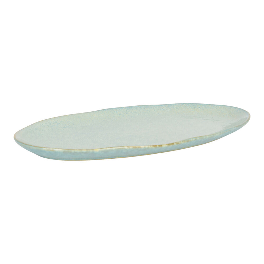 2PK NF Living Oval Plate 37x18 Ceramic Natural Finish Stoneware Dinnerware Blue