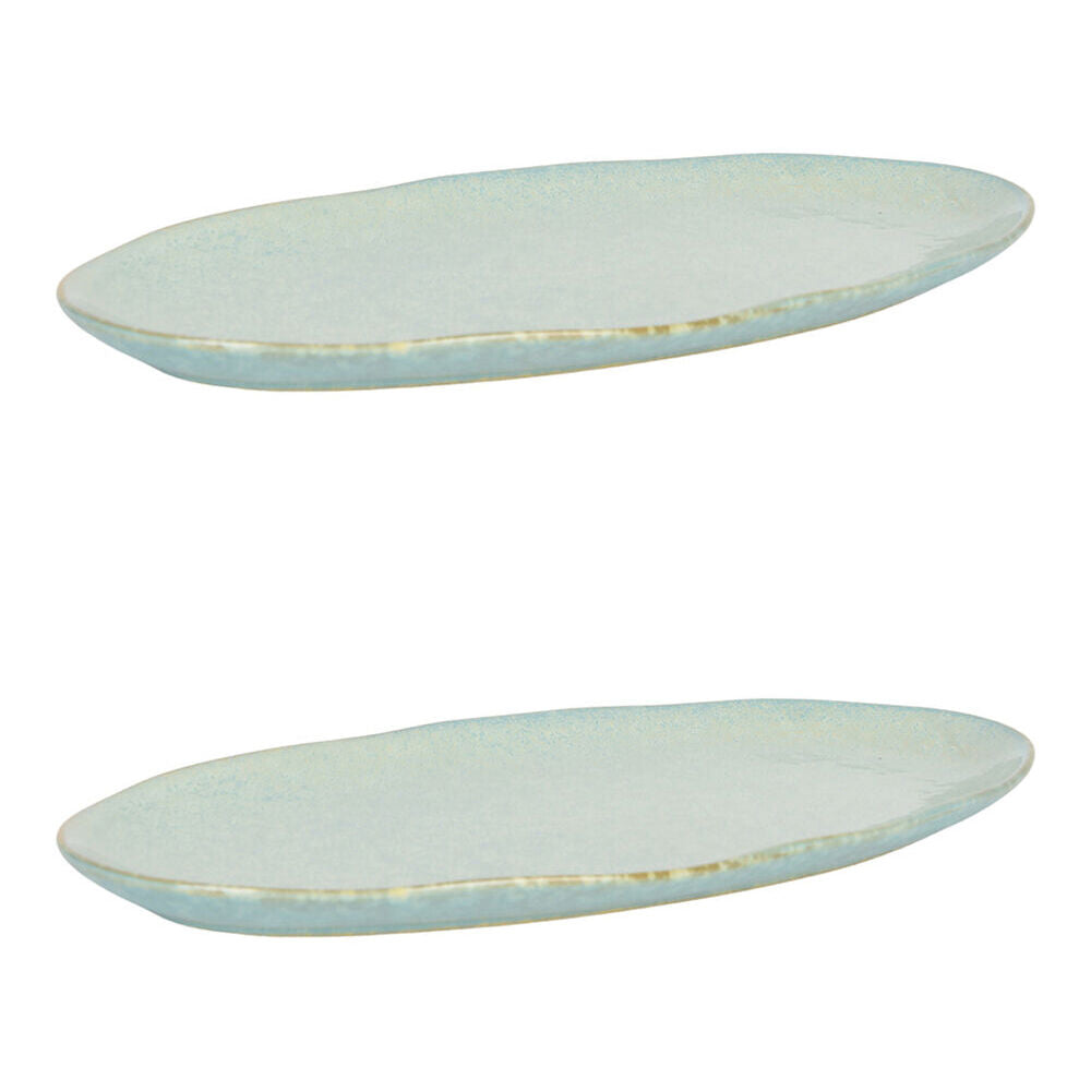 2PK NF Living Oval Plate 37x18 Ceramic Natural Finish Stoneware Dinnerware Blue
