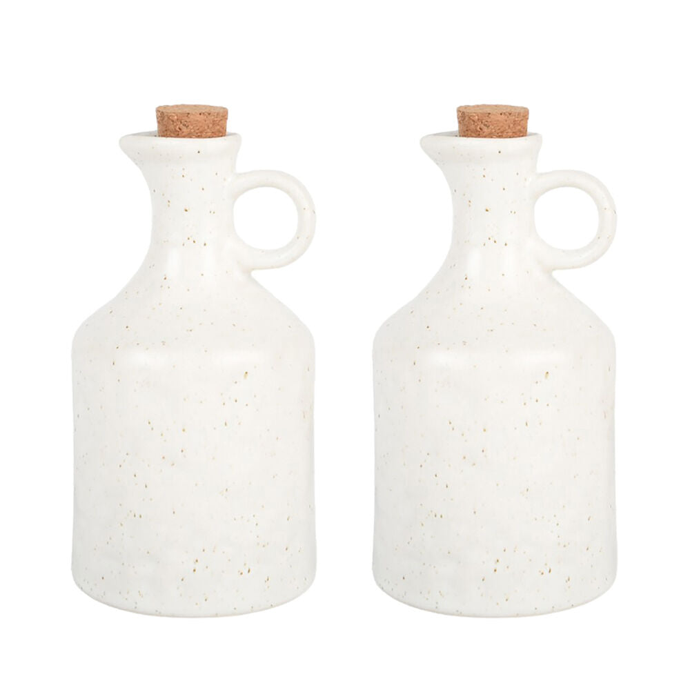 2pc NF Living Oil Vessel 450ml Ceramic Bottles Stoneware Kitchenware White