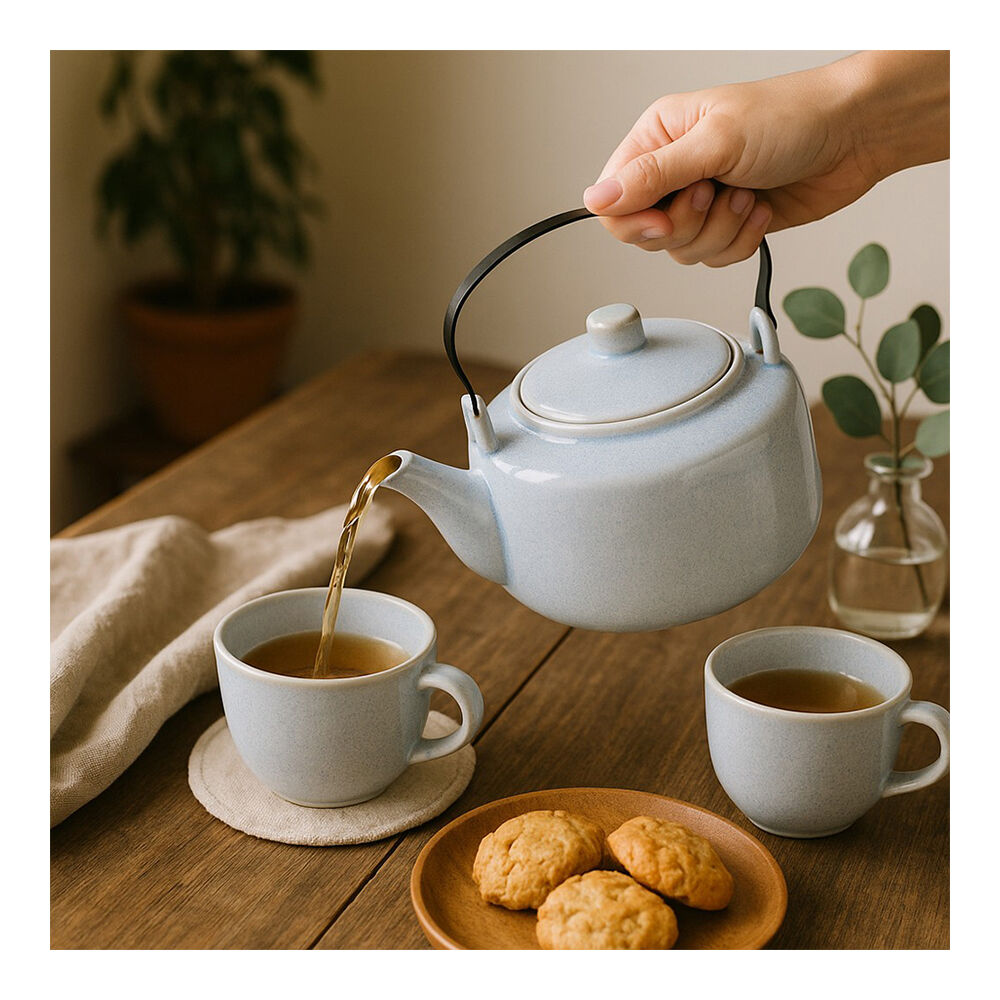 NF Living Infusio 1200ml Teapot Stoneware Modern Design Kitchenware SkyBlue