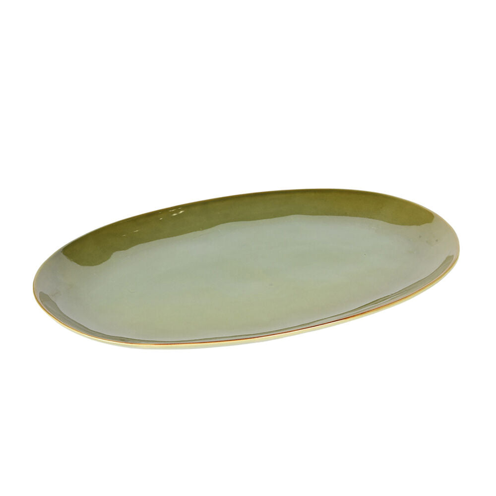 NF Living Ovalo Oval Plate 42x25x3 Reactive Glaze Stoneware Dinnerware Olive