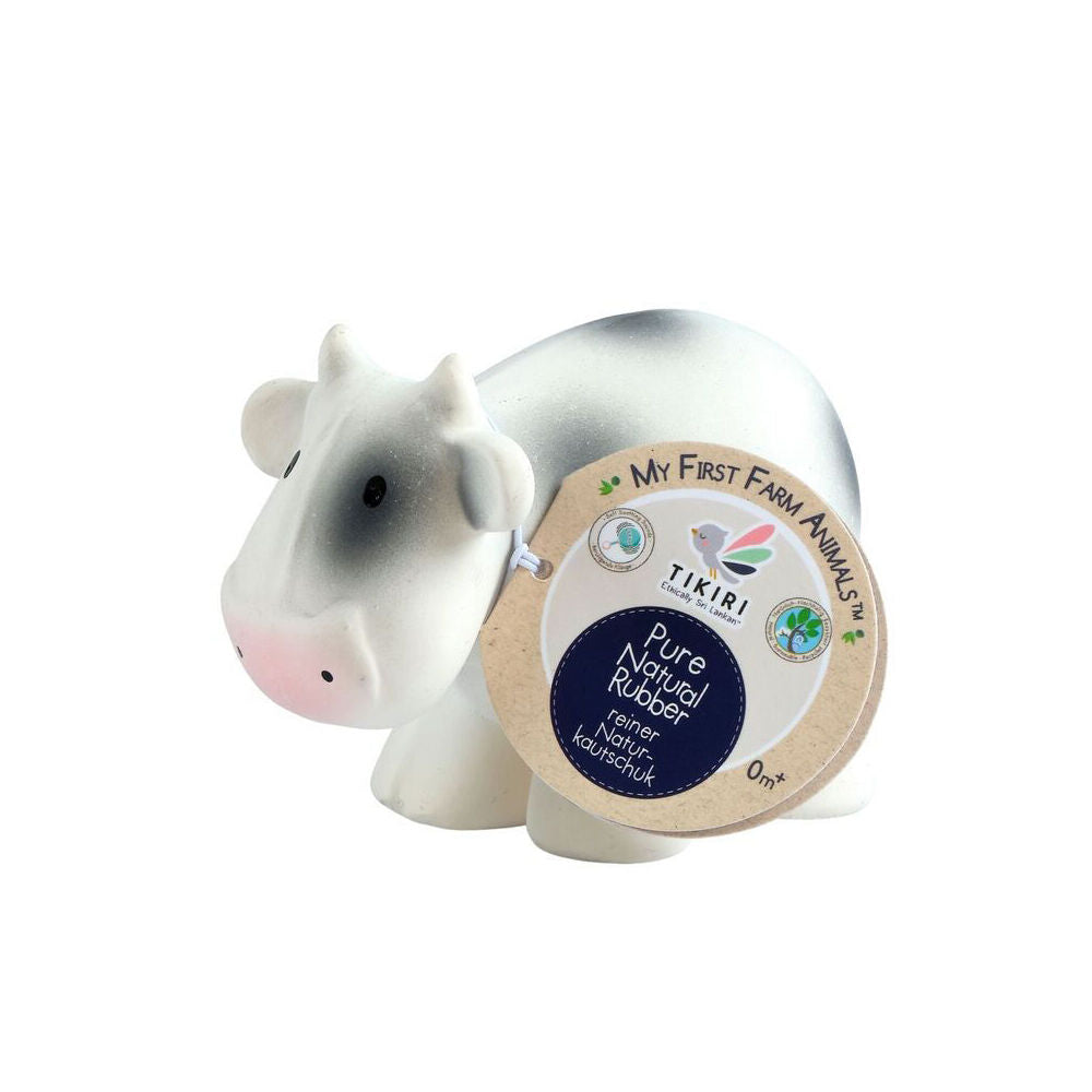 2PK Tikiri 12cm Farm Animal Rubber Cow 95002 Sensory Toy 0m+ White