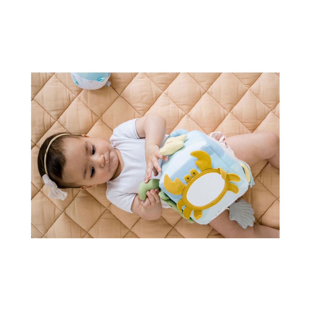 Tikiri 14cm Ocean Organic Activity Cube 98203 Sensory Toy 0m+