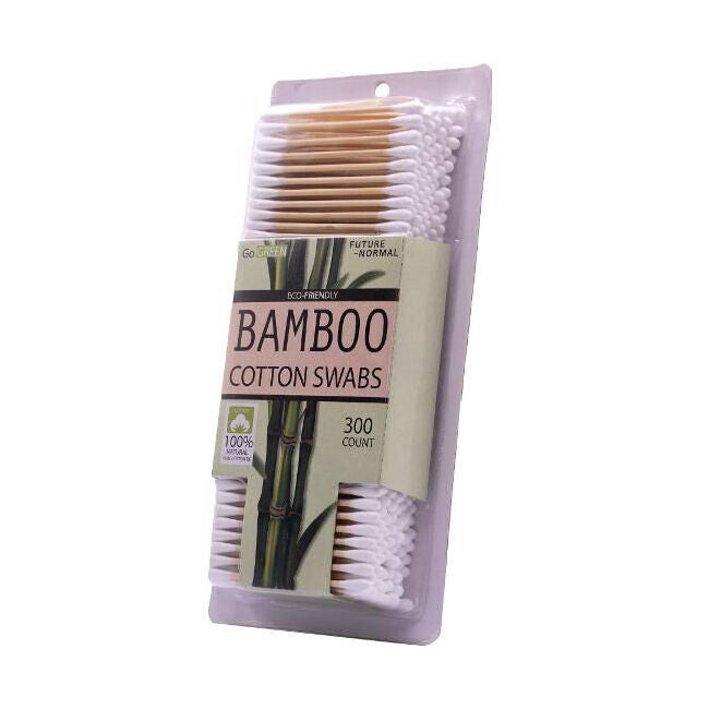 12PK 300pc Go Green Bamboo Cotton Swabs Buds Ear Cleaning Care Disposable