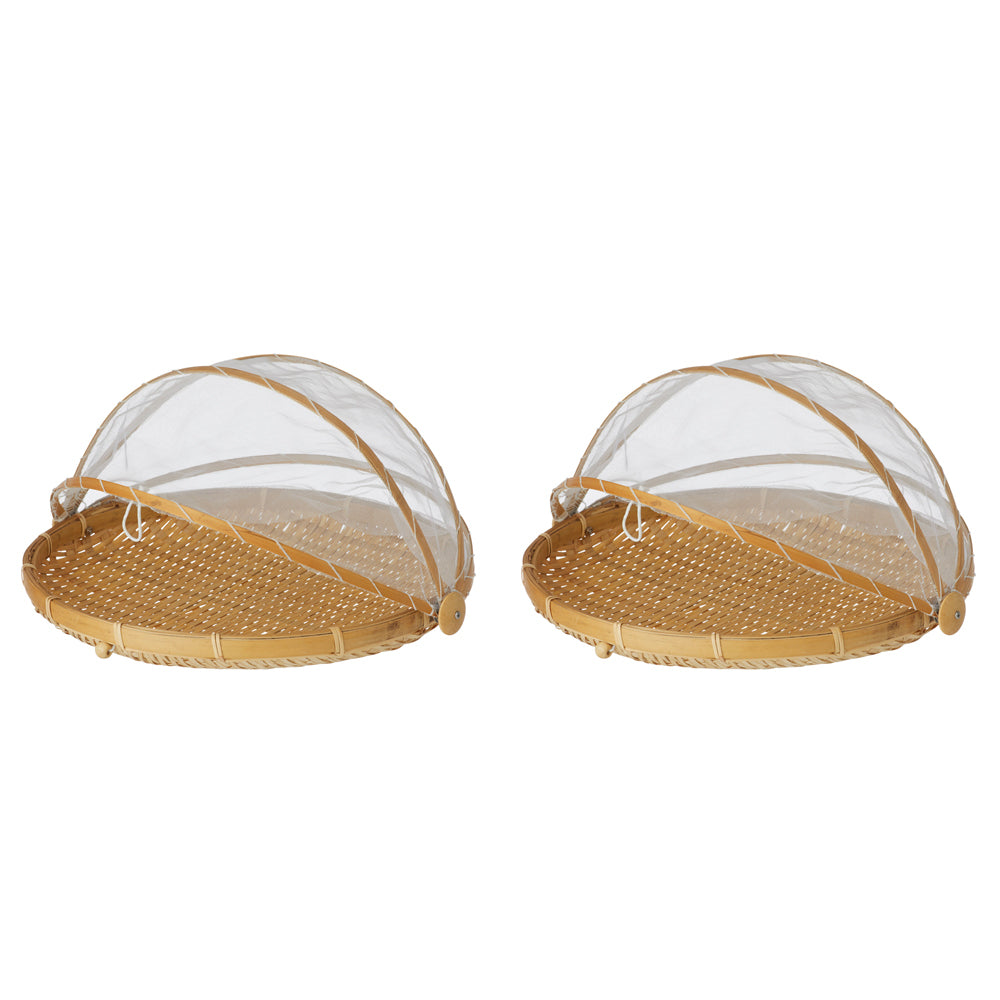 2PK Davis & Waddell Mesh Food Cover w/ Bamboo Tray 37x24cm - Natural/White