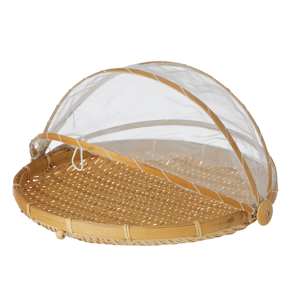 2PK Davis & Waddell Mesh Food Cover w/ Bamboo Tray 37x24cm - Natural/White