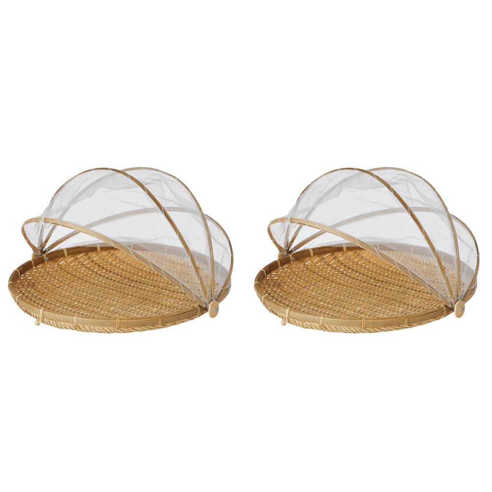 2PK Davis & Waddell Mesh Food Cover w/ Bamboo Tray 42x26cm - Natural/White