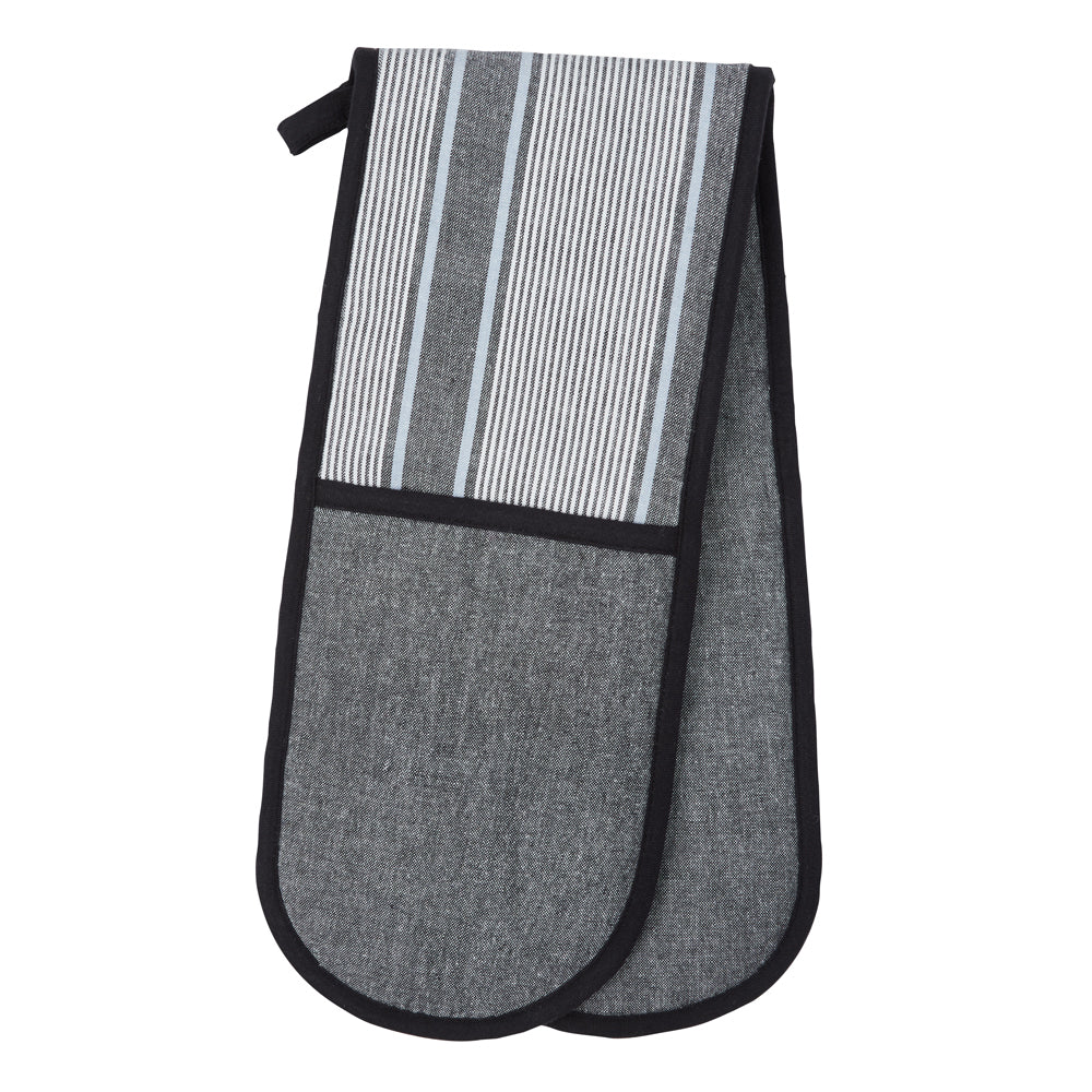 2PK Davis & Waddell Ellis Cotton Double Oven Glove 18x90cm Black/White Stripe